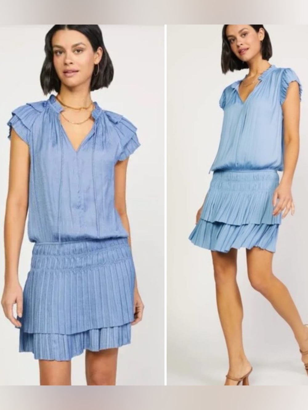 Current Air Women's Blue Polka Dot Pleated Drop Waist Dress